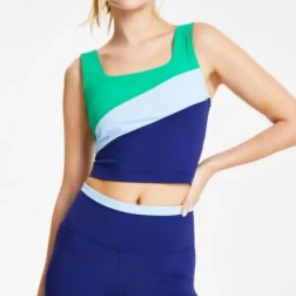 NWT Ideology Womens Preppy Color block Blue and Green sports Bra XXL